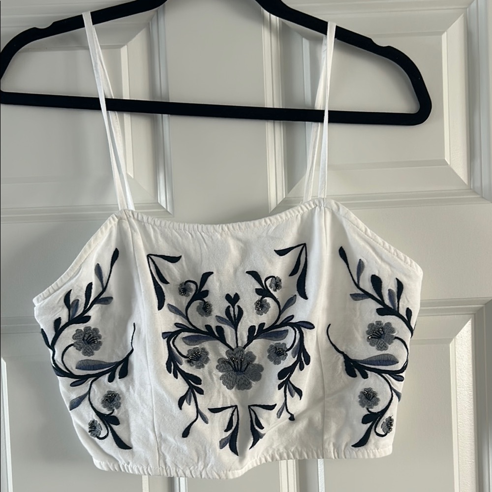 White Embellished Crop Camisole Top